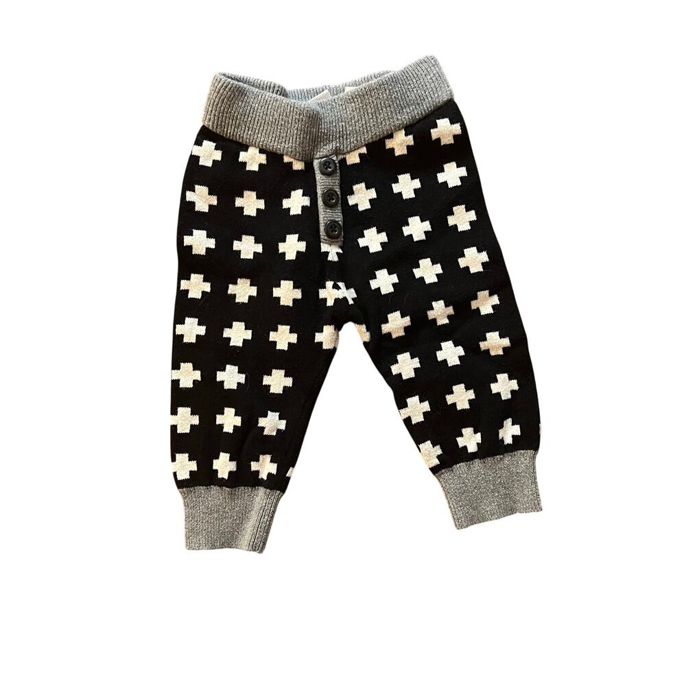 ❤️ 3/$25 Hanna Andersson Sweater Leggings, Black with White Cross and Gray Trim